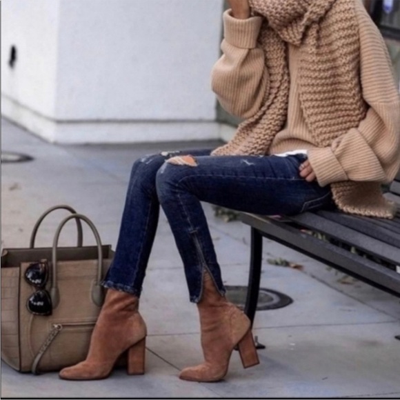 Alexander Wang Gia Suede Heeled boots sock bootie Ankle Size 37.5 leather brown - Picture 2 of 14